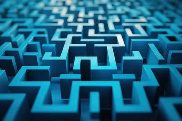 Poster - Blue squared 3d maze 3d illustration