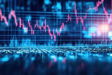 Poster - Blue stock exchange market graph on LED screen for business analysis Finance and economic graphs
