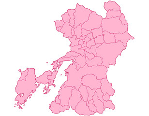  熊本県　地図　ピンク　イラスト