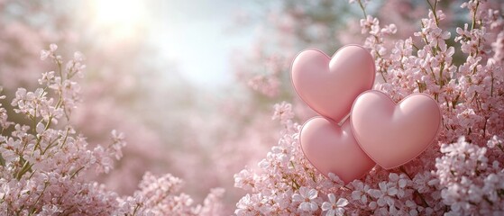 Wall Mural - Hearts amid blossoms