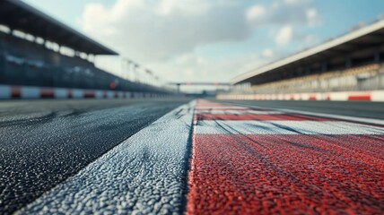 Wall Mural - a close-up shot of an empty f1 track showcasing detailed racing lines on the asphalt. the image high