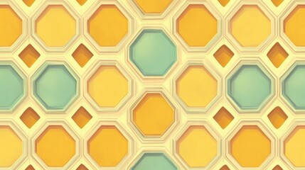 Poster - Honeycomb pattern of light yellow, orange, and teal shapes.