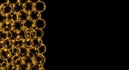 Poster - Abstract Golden Spheres on Black Background: A Luxurious 3D Render of Glowing Orbs