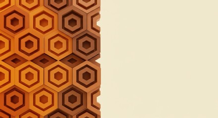 Poster - Abstract Honeycomb Pattern Design in Warm Orange and Brown Hues: Geometric Background Texture