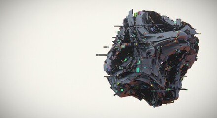 Poster - Abstract 3D Render of a Complex Geometric Structure: A Futuristic Digital Sculpture with Iridescent Details