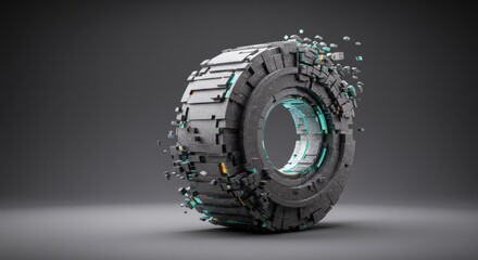 Poster - Abstract 3D Render of a Deconstructing Wheel: Futuristic Design and Technological Innovation