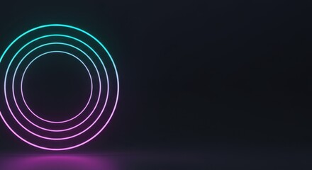 Poster - Abstract Neon Circle Glowing in Dark Background Digital Art