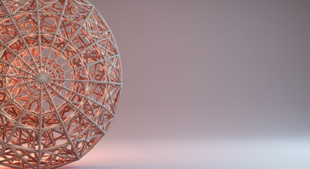 Poster - Abstract Rose Gold Geometric Sphere Intricate Design 3D Render Minimalist Background