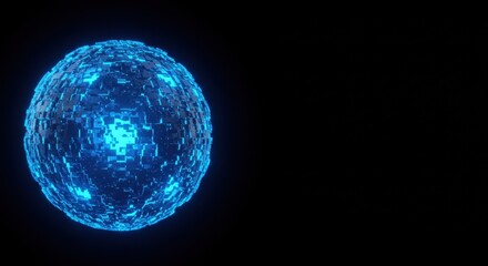 Poster - Abstract Glowing Blue Sphere Digital Art: Futuristic Technology Concept