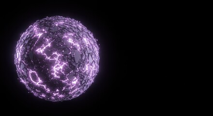 Poster - Abstract Fractured Sphere with Purple Glowing Cracks Digital Art 3D Render