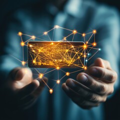 Aufkleber - A businessman holding a futuristic debit card linked to a gold-backed account, ,Gold-backed Money