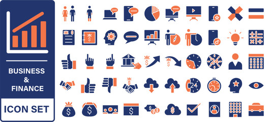 Poster - Business and finance editable stroke line icon set with money, bank, check, law, auction, exchance, payment, wallet, deposit, piggy, calculator, web and more isolated outline thin symbol