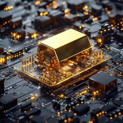 Poster - A futuristic credit card infused with nanotechnology and backed by gold reserves, ,Gold-backed Money