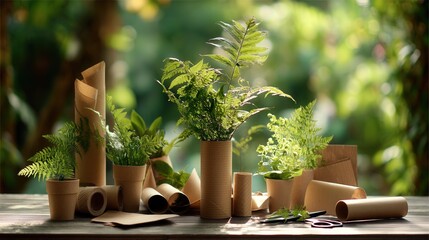 Poster - Lush green plants in an elegant decorative vase adding a touch of nature to a modern home interior space