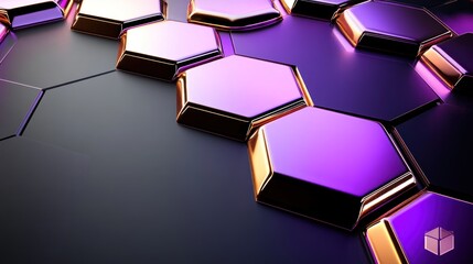 Poster - Geometric hexagonal pattern of lustrous metallic shapes.