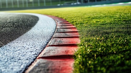Wall Mural - this close-up image captures the vibrant edge of an empty racing track, highlighting the contrast be