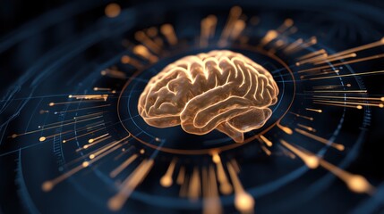 Poster - A conceptual visualization of the human brain with glowing circuits and data streams, representing intelligence and technology.
