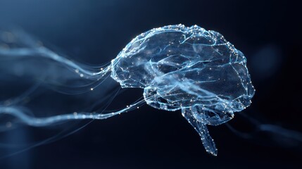 Poster - A digital representation of a brain, showcasing neural connections in a futuristic blue design, symbolizing intelligence and creativity.