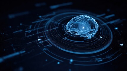 Poster - A futuristic representation of a digital brain with glowing circuits, symbolizing advanced technology and artificial intelligence exploration.