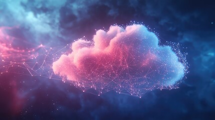 Fototapete - Ethereal Digital Cloud with Abstract Connections and Vibrant Colors Above Cosmic Background, Representing Technology, Innovation, and Imagination in Modern Design