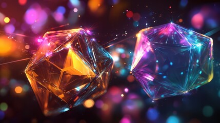 Poster - Colorful Geometric Shapes With Brilliant Lighting Effects, Abstract Background Creating A Vivid And Dynamic Visual Experience For Various Artistic Projects