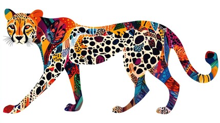Poster - Colorful Abstract Cheetah Illustration in Vibrant Patterns and Bright Hues, Showcasing Animal Beauty and Artistic Expression for Nature and Wildlife Themes
