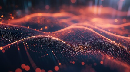 Fototapete - Abstract representation of glowing particle waves with vivid colors demonstrating technology and digital concepts in a futuristic environment