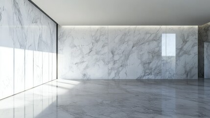 Poster - Bright and Spacious Interior with Glossy Marble Floors and Walls, Ideal for Modern Architectural Designs and Minimalist Home Decor Concepts