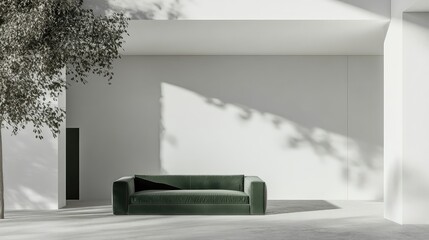Poster - Modern Minimalist Living Room with Green Sofa and Natural Light in Contemporary Interior Design Space