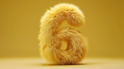 Poster - Fluffy and Furry Number Six in Bright Yellow Color Against a Simple Background, Perfect for Fun and Playful Design Themes or Creative Projects and Illustrations