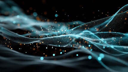 Poster - Abstract digital waves with glowing particles create a mesmerizing effect, showcasing innovation and creativity in technology.