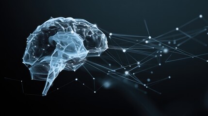 Poster - Abstract illustration of a brain with connected lines and particles, representing neural networks and futuristic technology.