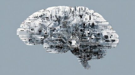 Poster - An abstract representation of a brain intertwined with digital circuits, symbolizing the fusion of human intelligence and technology.