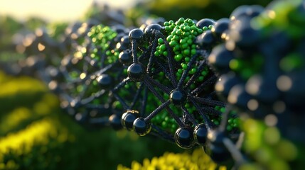 Aufkleber - Complex 3D Molecular Structure Rende Featu Dark Interconnected Nodes and Bright Green Clusters Against a Subtle Abstract Background Design