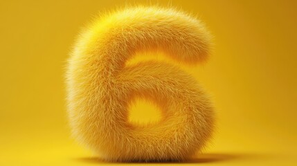 Poster - Soft and Fluffy Yellow Number Six on a Bright Yellow Background, Perfect for Playful Designs, Children's Materials, and Fun Illustrations