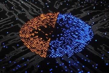 Poster - A vibrant display of a circuit board with blue and orange lights forming a pie chart, symbolizing technology and data visualization.