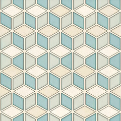 Fototapete - Minimalist isometric cube pattern seamless vector, featuring clean, geometric cubes arranged in a sleek, three-dimensional layout, perfect for modern and minimalist designs.