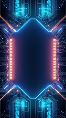 Poster - A futuristic digital background featuring glowing circuit patterns in blue and pink, ideal for tech-related designs.
