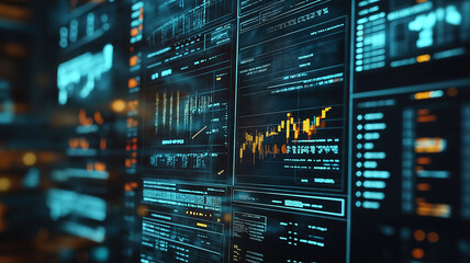 Poster - Digital screen showing Bitcoin and trading charts representing cryptocurrency market analysis