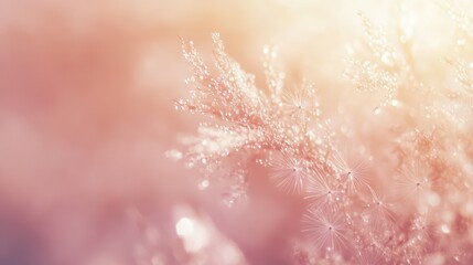 Poster - Delicate Nature Abstract with Soft Focus and Warm Tones Featuring Water Droplets on Plant Stems in a Dreamy Background