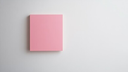 Poster - Minimalist Presentation of a Single Pink Square Canvas on a Clean White Wall for Creative Inspiration and Artistic Purposes in Interior Design Projects