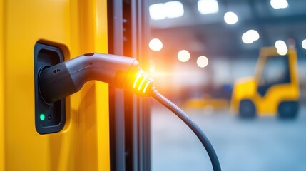 Poster - Electric forklift charging station in industrial warehouse setting