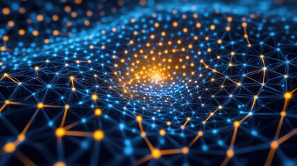 Fototapete - Stunning Abstract Representation of a Digital Data Flow with Vibrant Colorful Nodes and Lines In a 3D Space Signifying Connectivity and Technology Advancements