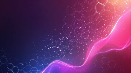Fototapete - Abstract hexagon pattern with glowing lines and sparkling particles in vibrant colors, creating a dynamic futuristic background design for technology and innovation themes.