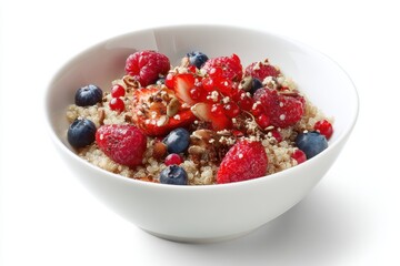 Aufkleber - Bright quinoa bowl with fresh strawberry raspberry blueberry redcurrant breakfast freshness macro shot healthy diet
