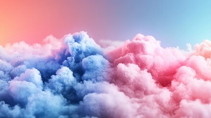 Poster - vibrant landscape of cotton candy clouds in pastel pink and blue shades against a soft gradient back