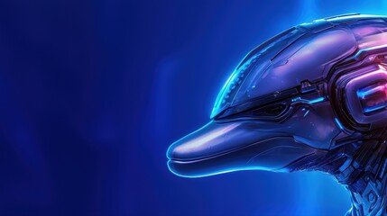 Poster - Futuristic dolphin robot with neon lights in a digital environment