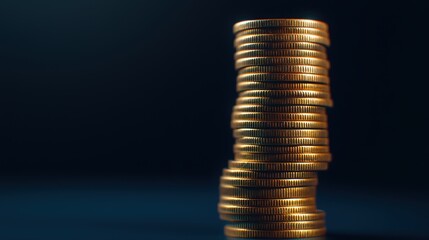 Poster - Stacked golden coins in dramatic light with dark background