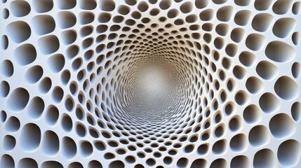 Poster - Abstract, three-dimensional, tunnel-like pattern of circles.