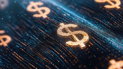 Poster - Digital dollar symbols with glowing effects in abstract background